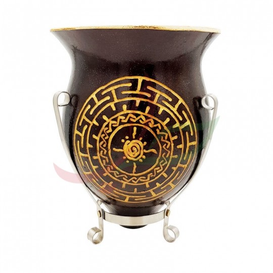 كأس متة تقليدي نقش ذهبي مع قاعدة