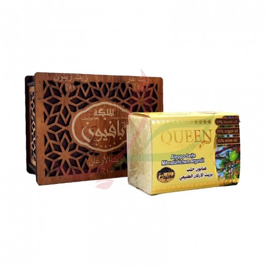 Jabón de Alepo con aceite de argán (caja de madera) Almalika 150g