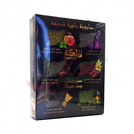 Jabón de Alepo Kharita (caja de 6 aromas) Almalika 9x65g